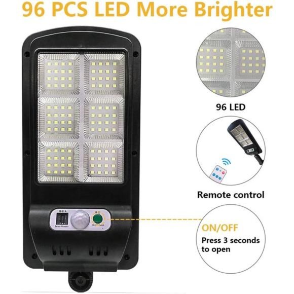 Solar StreetLights Outdoor 96LED Solar Parking lot Light Remote Control Security - Picture 2 of 7